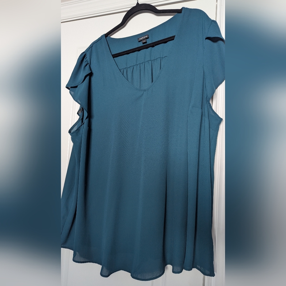 torrid Teal V-Neck Ruffle Sleeve Tank